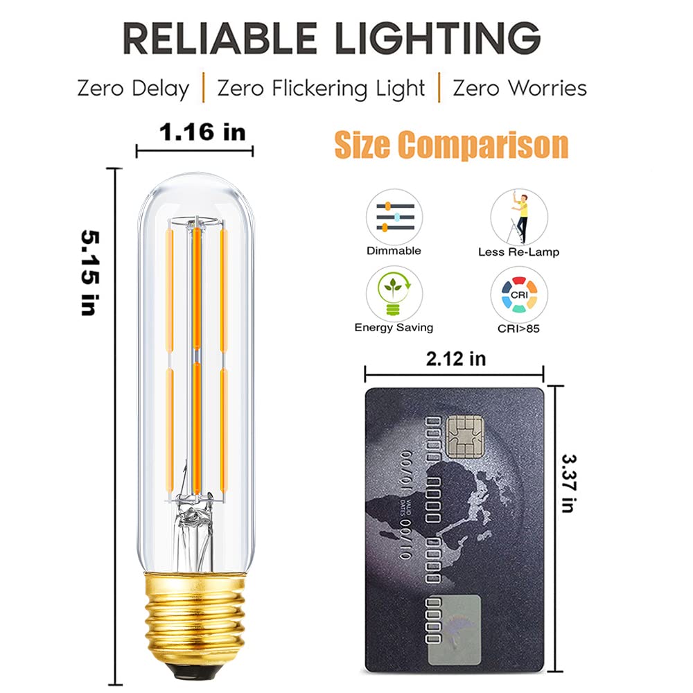 Leools Dimmable Vintage LED Edison Bulbs, 6W Equivalent 60W, Warm White 2700K, Clear Glass, E26 Base, 3 Pack