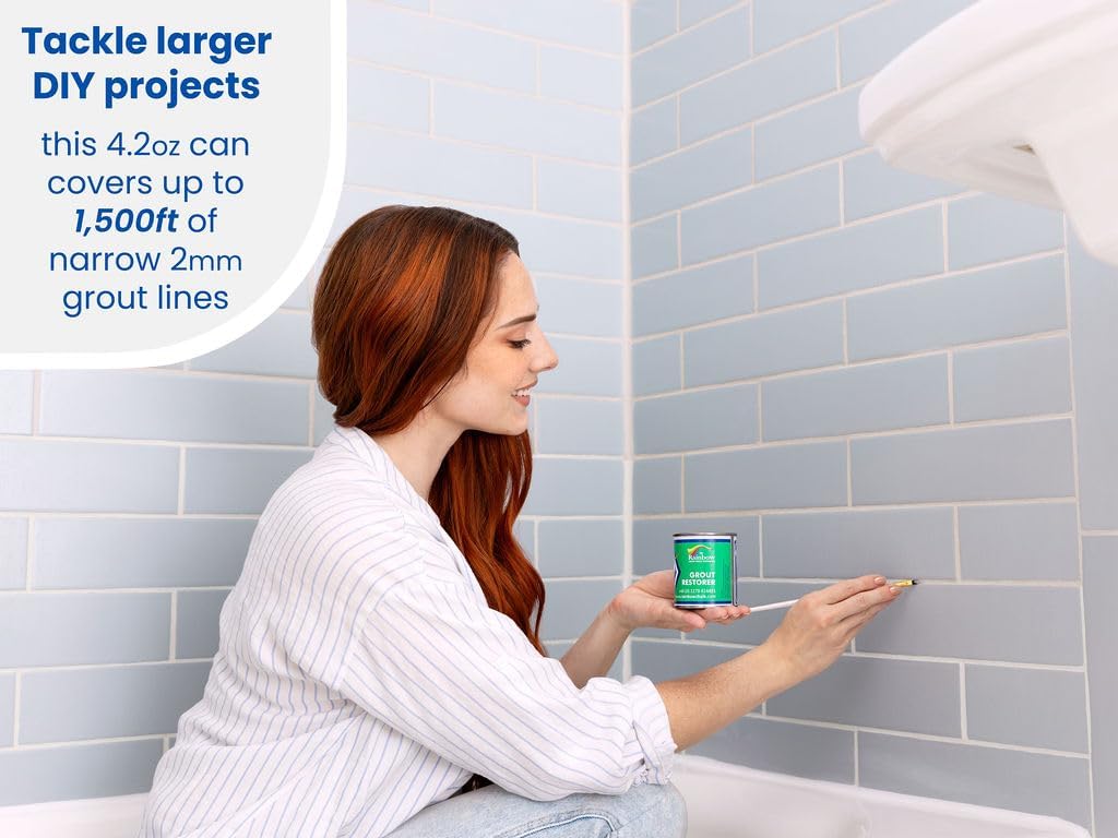 Grout Pen Ivory Grout Paint: Waterproof Tile Paint Grout Refresh Restorer for Floor, Kitchen & Bathroom Shower Tiles - Ivory - Can Size for Larger Projects - 125ml (4.2oz)