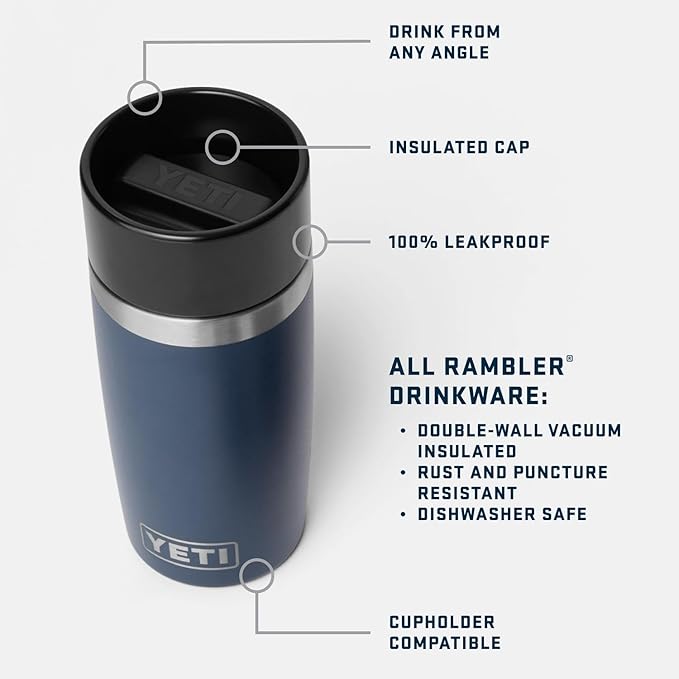YETI Rambler 12 oz Travel Bottle, Stainless Steel, Vacuum Insulated with Leakproof Commuter Cap, White
