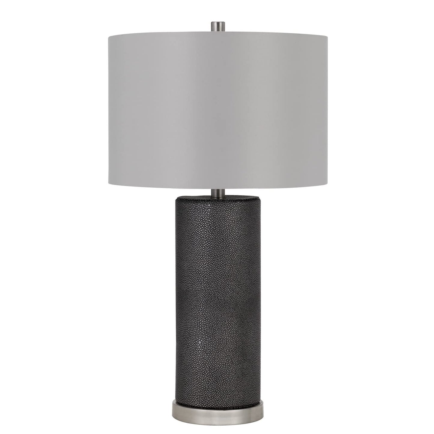 Benzara Ceramic Table Lamp, 27 in., Dimmer, Faux Leather Wrapped, Gray, Model BM272316