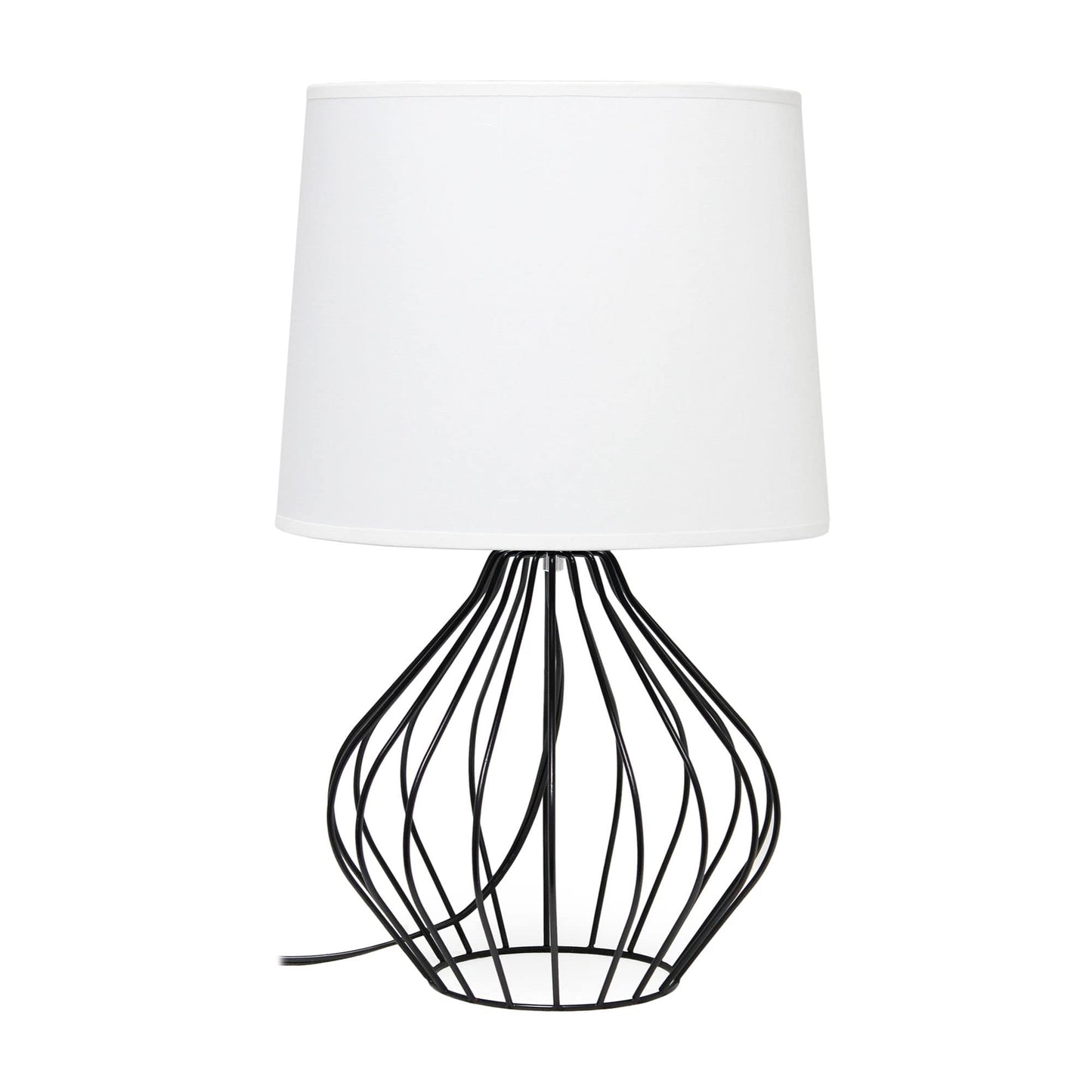 Simple Designs Bedside Table Lamp Geometrically Wired Iron Black Base White Shade 12.25inL x 12.25inW x 19.75inH Model LT2086-WOB