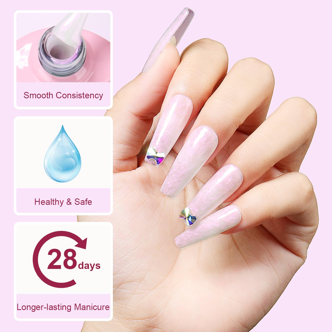 AIMEILI Hema Free Pearl Gel Nail Polish, Vegan, Hema Free, Shimmer Mermaid Nail Gel Soak Off U V Nail Art - (166) 10ml