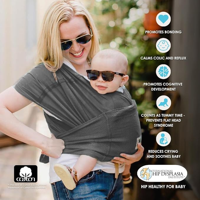 Breeze Baby K'tan Baby Carrier, #1 Easy Pre-Wrapped Baby Sling Gift | Breathable 100% Cotton Mesh | Hands Free Wrap for Infants | No Rings Or Buckles | Charcoal | Small