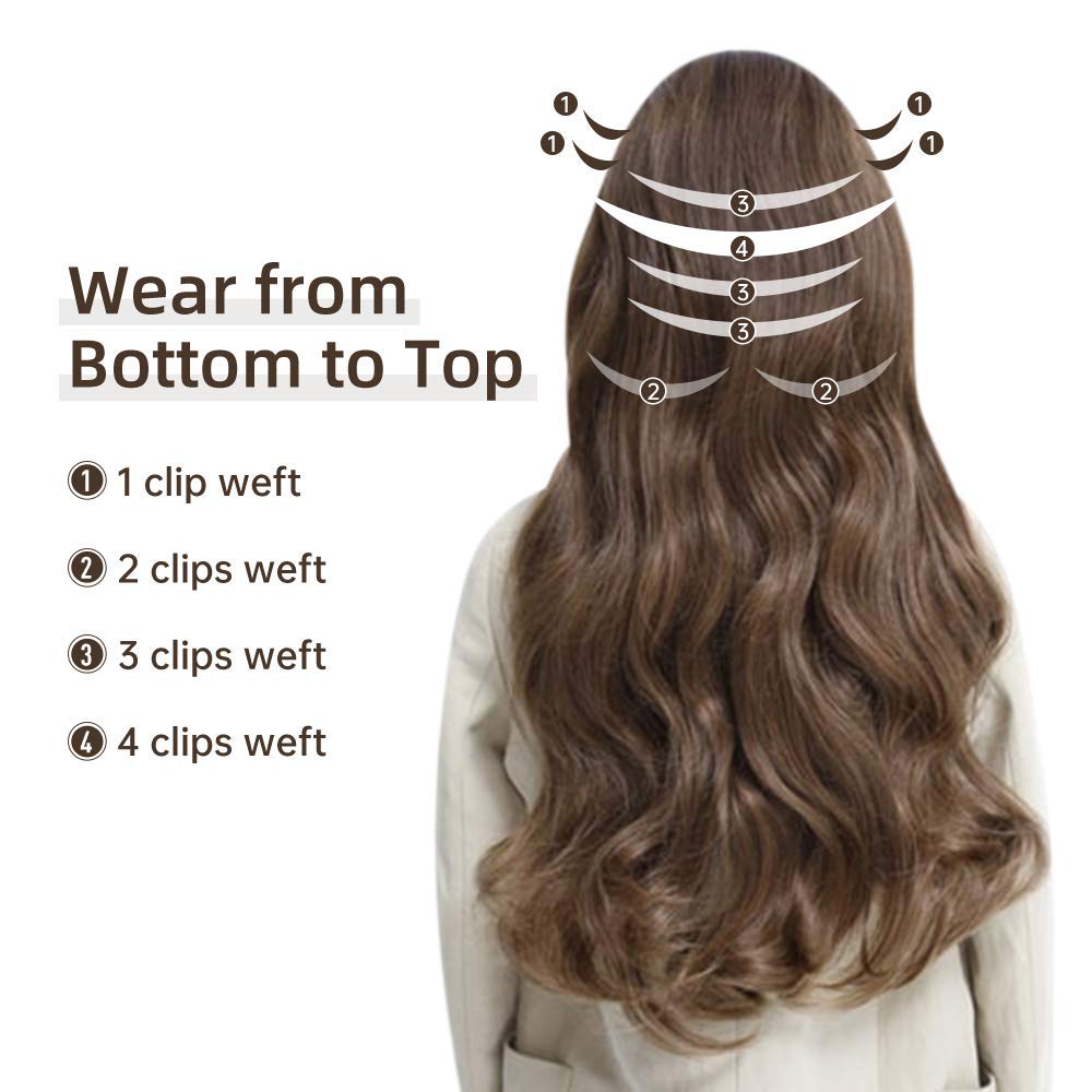 LaaVoo Clip in Hair Extensions Real Human Hair Darkest Brown Balayage Chestnut Brown Mix Ash Blonde Balayage Human Clip in Exten