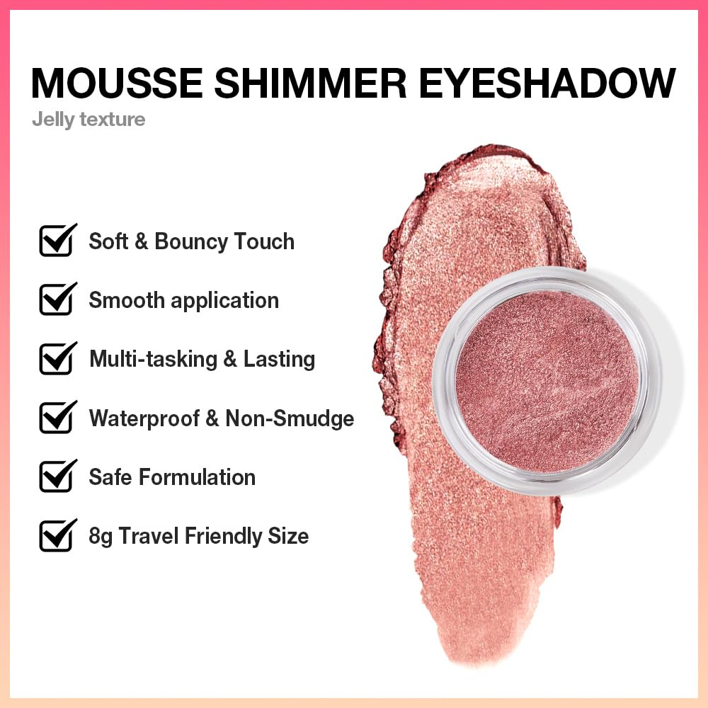 Rose Brown Mousse Single Eyeshadow Palette -Neutral Matte & Shimmer Eyeshadow,Mini Cream Glitter Eye shadow,Long Lasting Highly