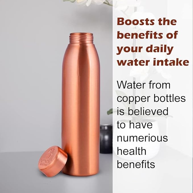 Copper Water Bottle 1Liter - Gift Box of 6, Plain, an Ayurvedic vessel made from pure copper - helps you drink more water, with many health benefits