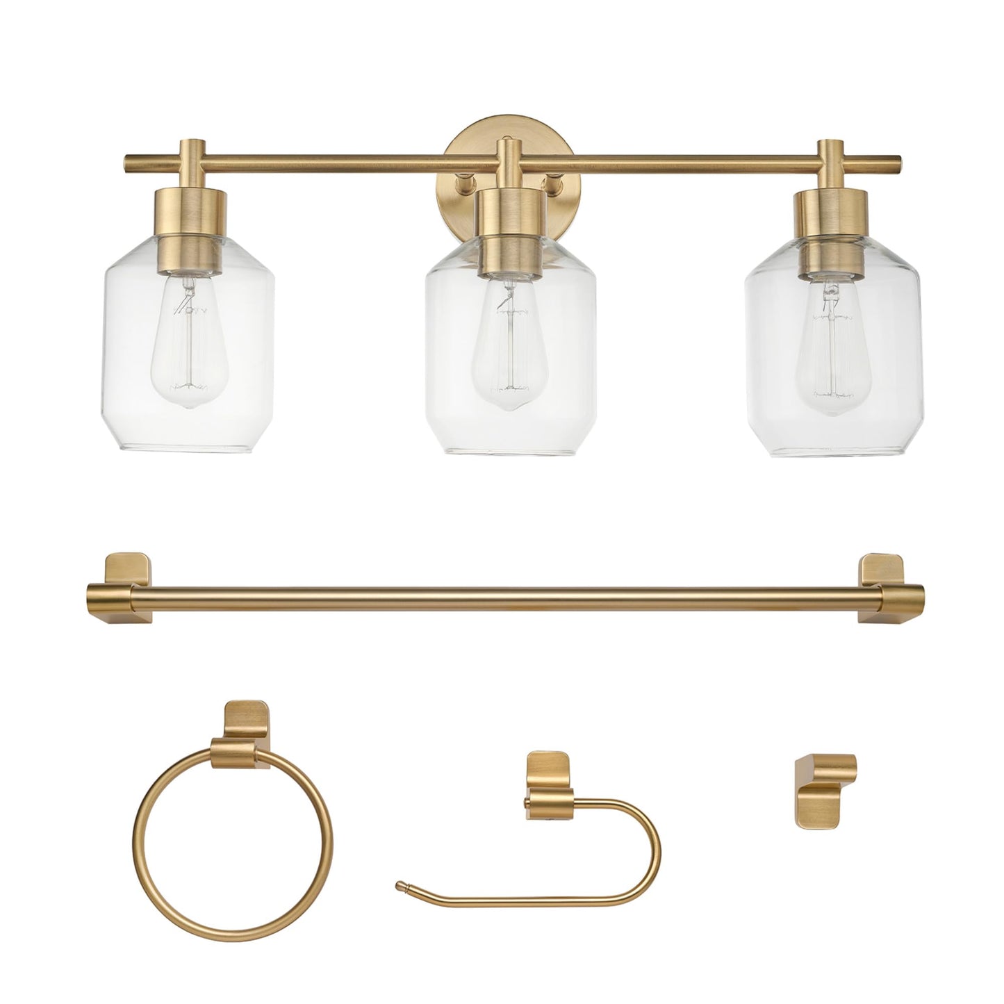 Globe Electric 51638 3-Light Vanity Set, 5 Piece, Gold Finish, Metal, 11.75 inches