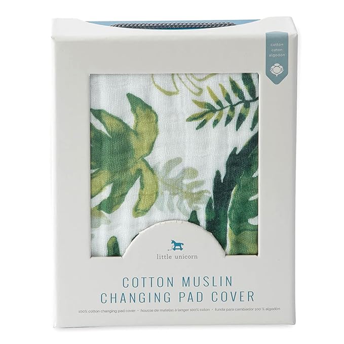 Little Unicorn Premium Changing Pad Cover | Extra Soft & Breathable Muslin Fabric (Tropical Leaf)