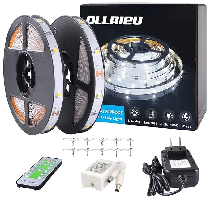 ollrieu LED Strip Lights 50ft Dimmable 6000K Flexible Lighting 450 LEDs White Plastic Model OL00102-01-US