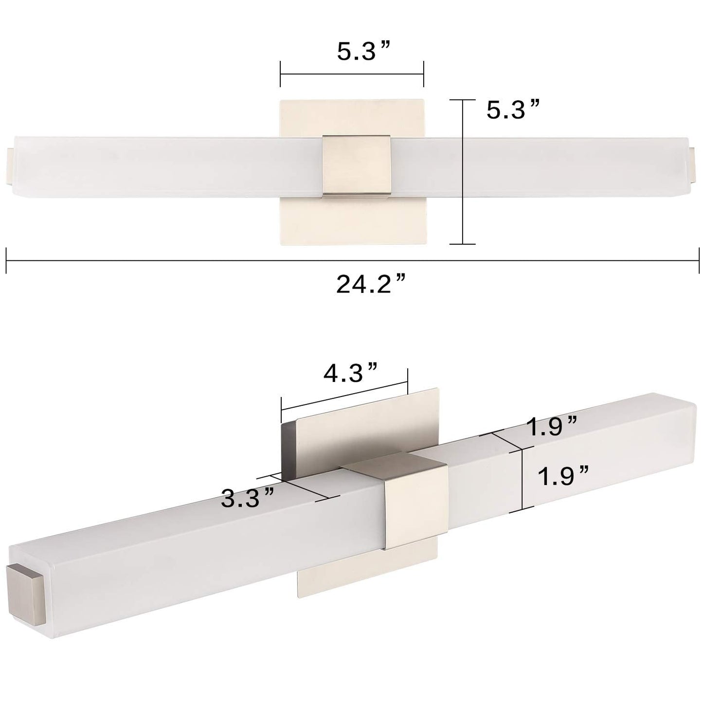 ZUZITO 24in Bathroom Vanity Light, 18W Dimmable LED, Brushed Nickel, 3CCT Selectable, Model S16001-613mm-3C
