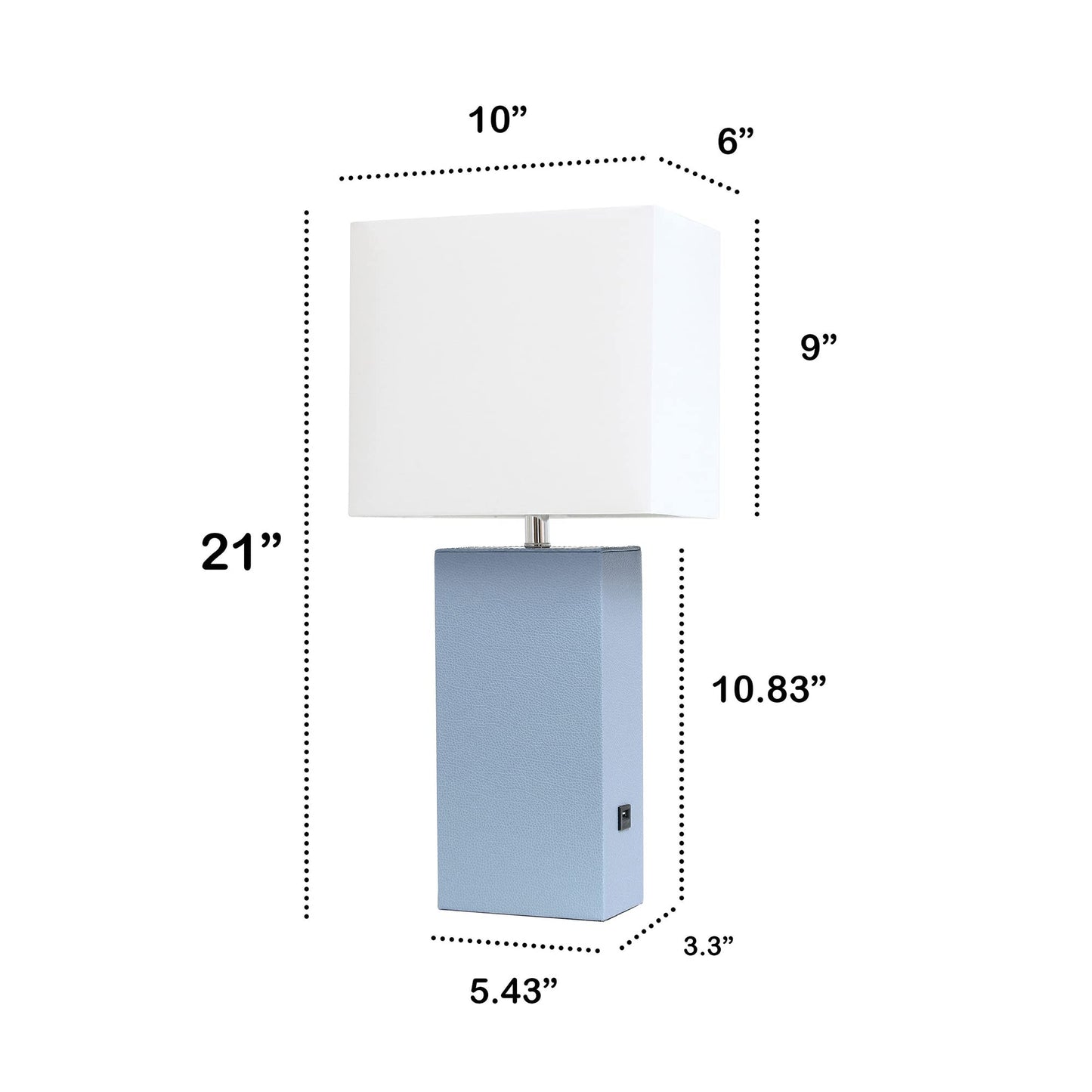 LALIA HOME Bedside Table Lamp with USB Charging, 21in, Leather Base, Periwinkle, Model LHT-3012