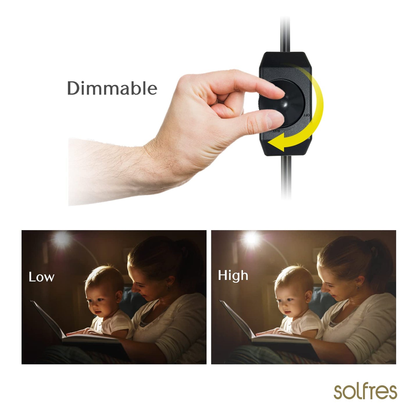 Solfres Innovative Design Headboard Reading Light. No Drilling Golden Book Light For Bedtime Reading. Dimmable Led Book Reading Lamp With Bulb. Movable & Flexible  Black