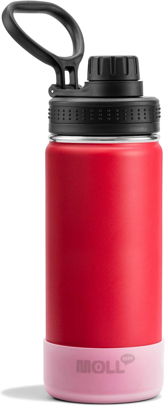Kids Water Bottle for School 16 oz Stainless Steel Double Wall Vacuum Insulated Sports Water Bottle Leak Proof-Reusable Metal Flask with Silicone Boot for Christmas, BPA-Free(Canyon Red)