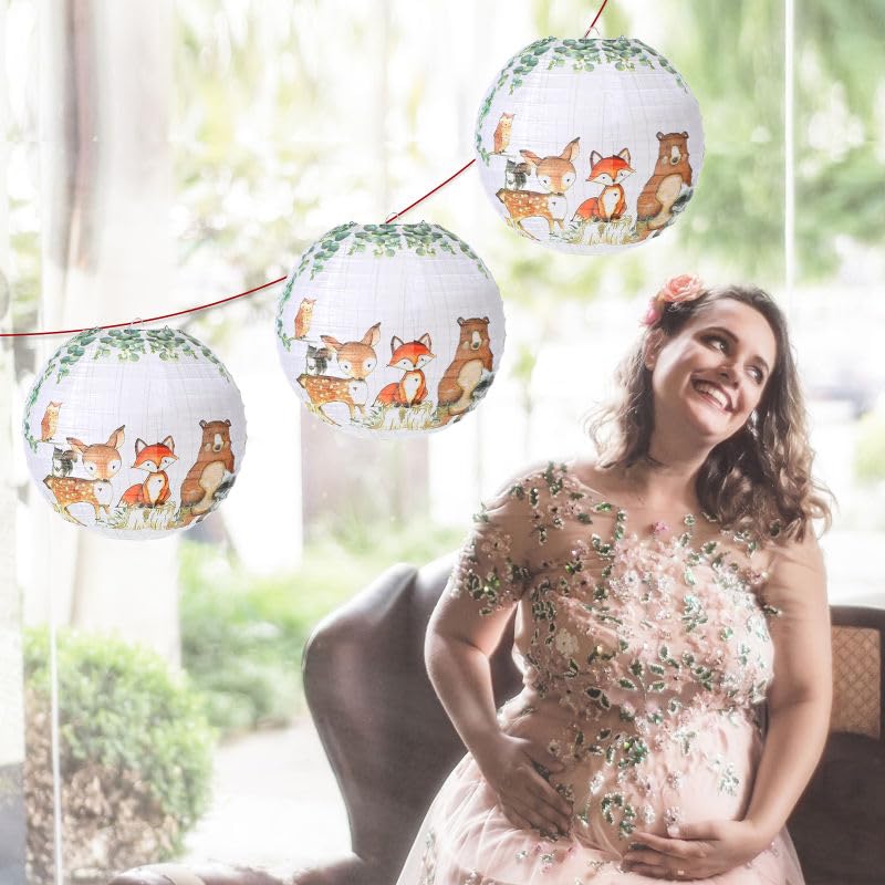 12 Pieces Woodland Baby Shower Decorations Thanksgiving Paper Lantern Animal Hanging Lanterns Forest Animal Theme Birthday Party Decorations For Autumn Fall Harvest Forest Friends Jungle Ceiling Decor