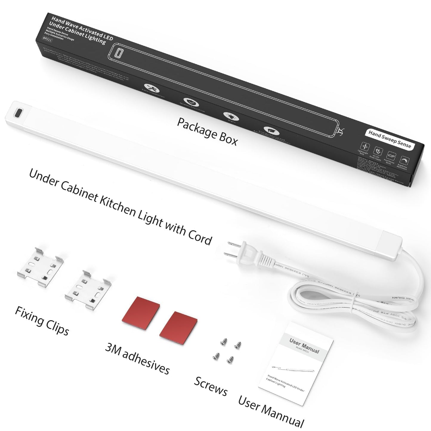 2Pcs 16 Inch Under Cabinet Lights With Hand Wave  Under Counter Lighting 3000K Warm White Dimmable Plug And Play Led Lights For Kitchen Cabinet  Cupboard  Closet  Desk