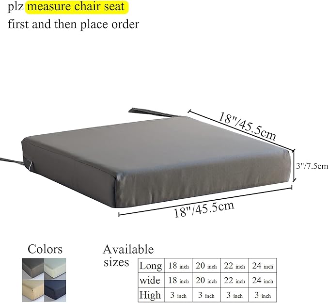 Patio Chair Cushions Non Slip Bottom Chair Pad with Ties Set of 2 Waterproof Square Outdoor Seat Cushion Replacement for Garden Swing Furniture 18x18 Inch, White