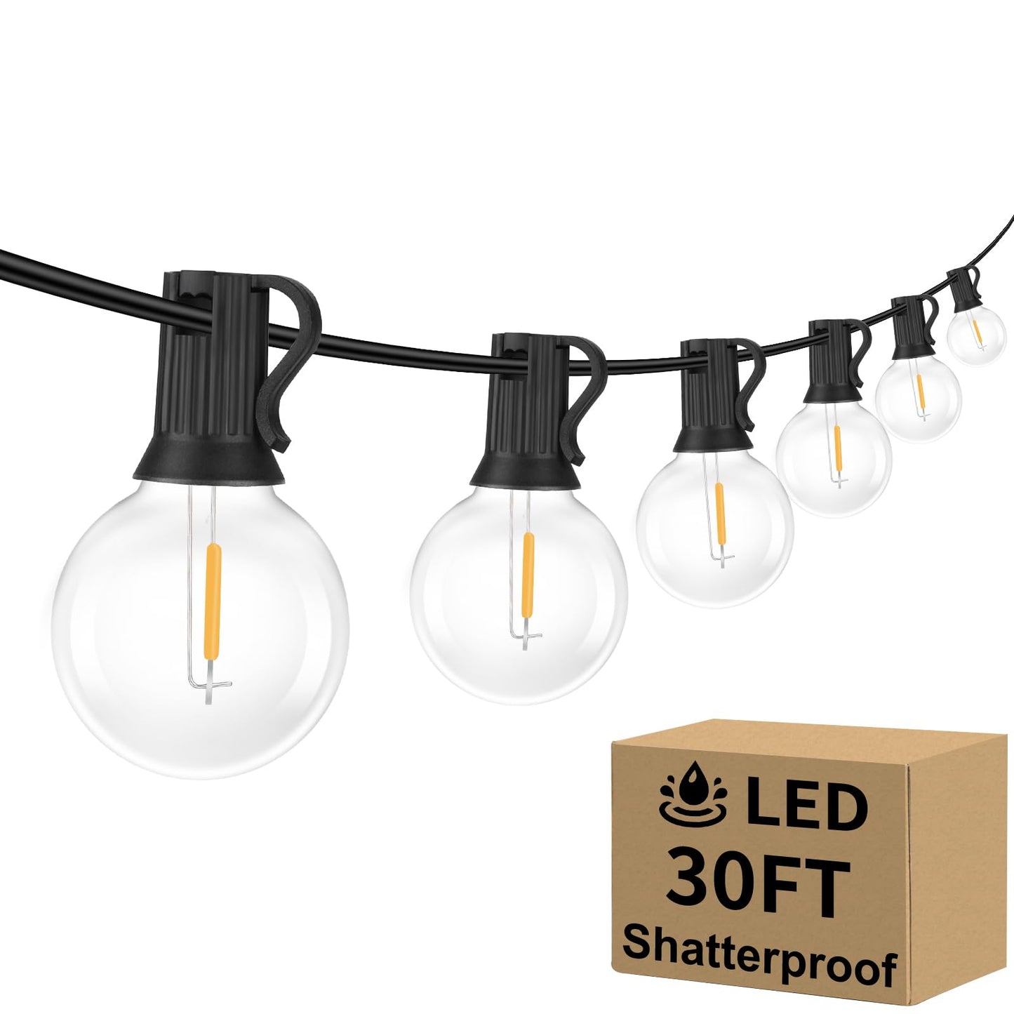 Bosceos Outdoor G40 LED Globe String Lights, 30FT, Dimmable, Waterproof, Shatterproof, Black, Model GYPC-O15LAU