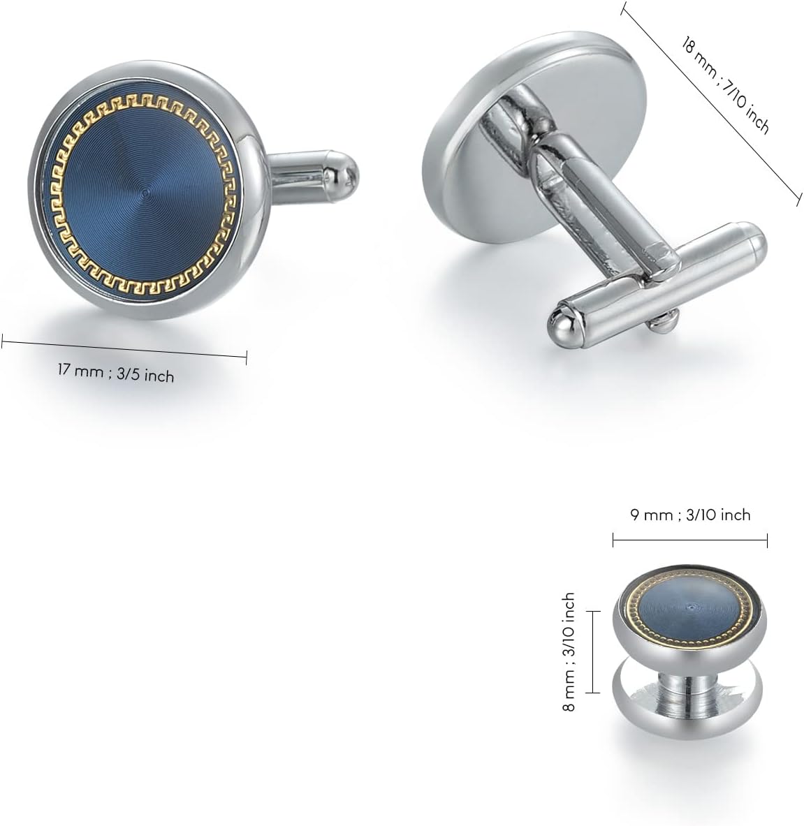 wynameleri Mens Cufflinks and Studs Set Blanks Round 4 Colors Shirt Tuxedo Buttons Packed in Cufflink Box for Business Wedding Jewelry