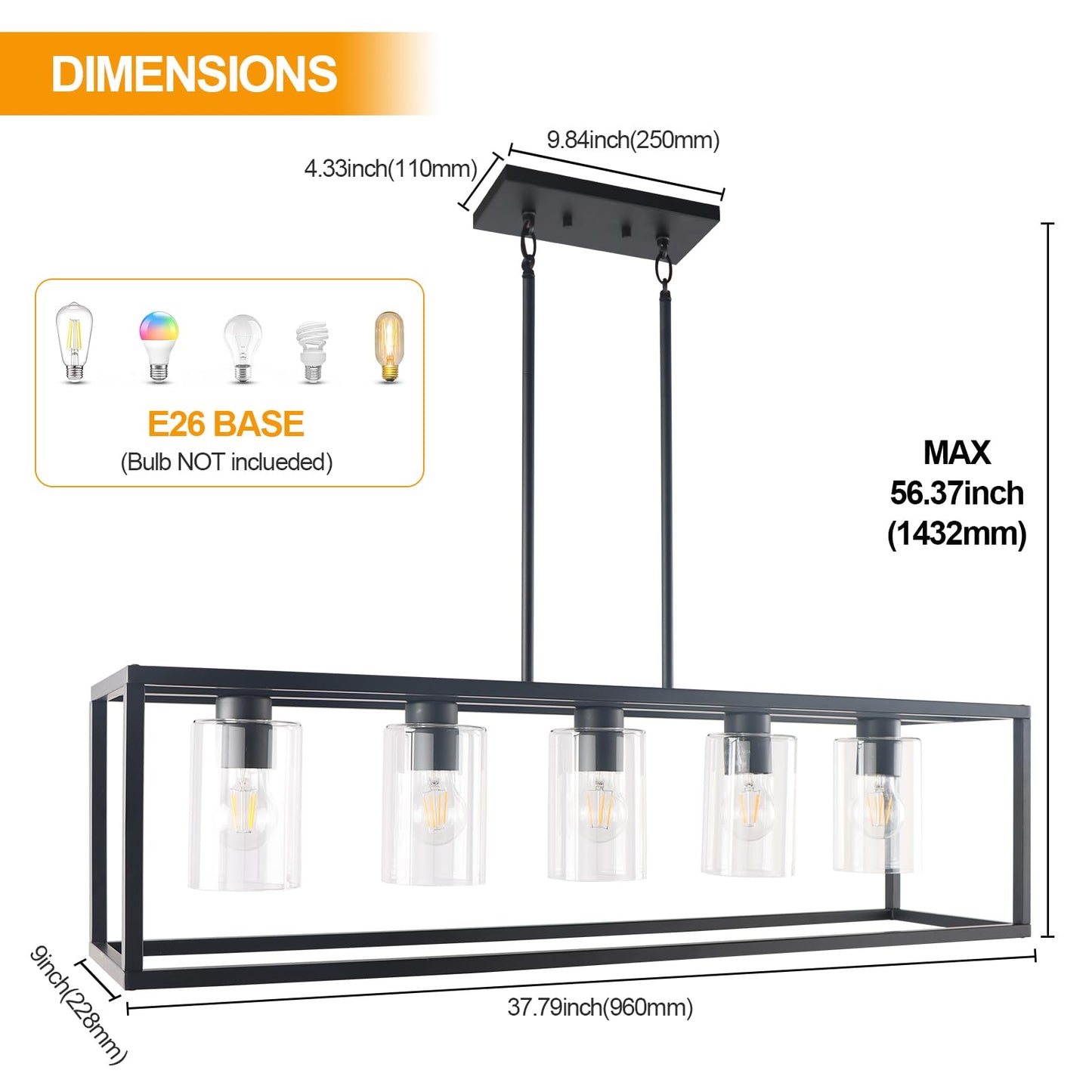 Kalium Chandeliers For Dining Room  5 Light Dining Room Light Fixture Modern Metal Industrial Kitchen Lighting Fixtures Easy Installation Pendant Lights For Bar Restaurant  Coffee Shop-E26 Base Black