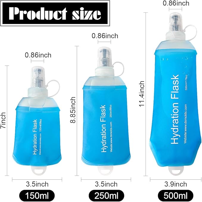 Blue Soft Flask, TPU Foldable Running Hydration Flask, for Hydration Packs/Running Vests-Running, Hiking, Cycling Folding Bottle-8.5 oz (250 ml)