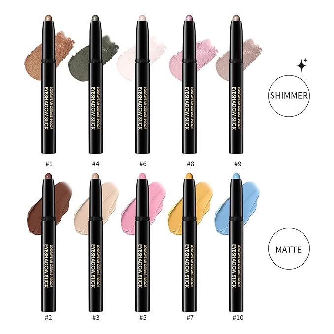 CHIFURE Eyeshadow Stick, Shimmer and Matte Cream Eye Shadow Brightener Sticks Eyeliner Pencil Crayon, Waterproof Long Lasting Eye Highlighter Stick Makeup,0.056 Oz(#6-Oyster)