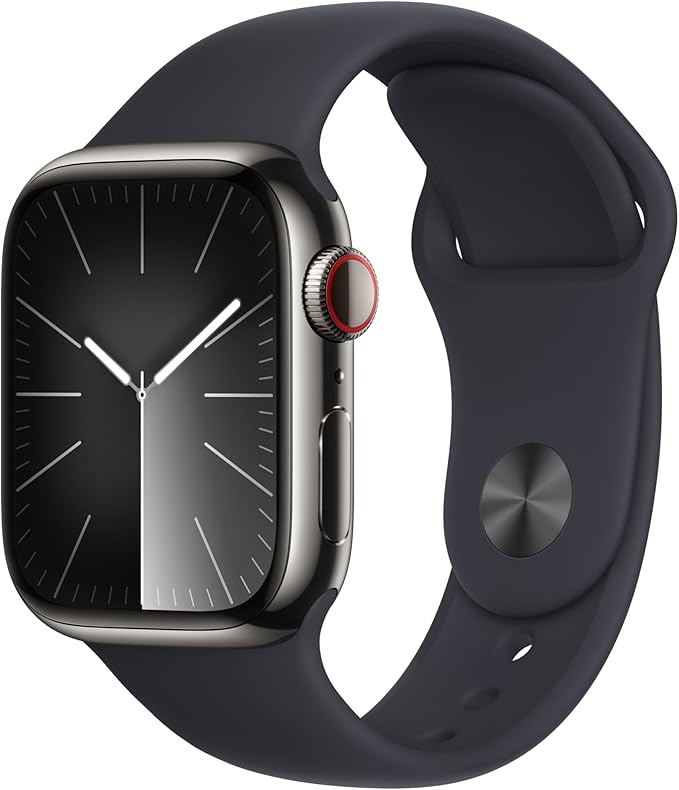 Apple Watch Series 9 [GPS + Cellular, 41mm] - Graphite Stainless Steel Case with Midnight Sport Band, S/M (Renewed)