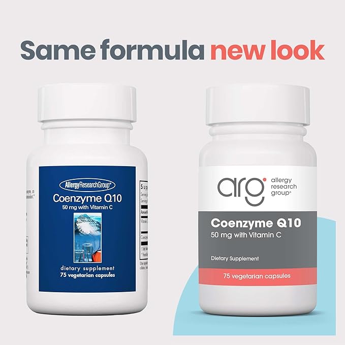Allergy Research Group Coenzyme Q10 Supplement - with Vitamin C, Heart Health, CoQ10 50mg, Ubiquinol, Antioxidant, Vegetarian Capsules - 75 Count