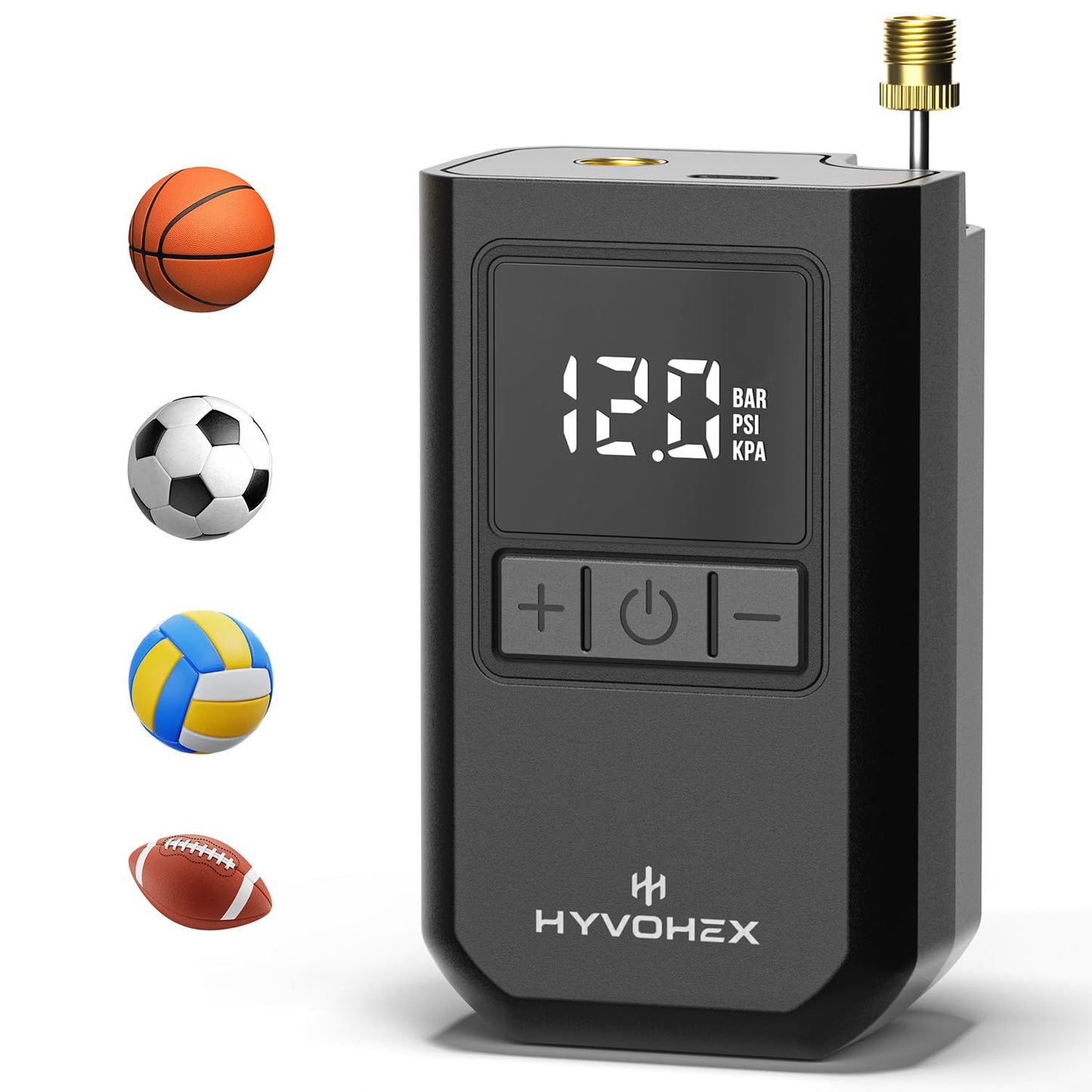 Ball Pump for Sports Balls, HYVOHEX Portable Electric Basketball Pump Ultra Fast Inflation, with Digital LED Display Air Pump for Balls, Preset Pressure with Ball Needle for Soccer, Volleyball