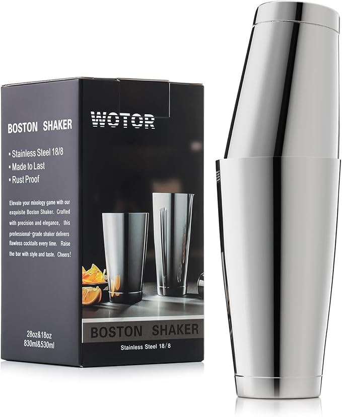 WOTOR Boston Cocktail Shaker Set, 18 oz & 28 oz Stainless Steel Weighted Shaker Tins, Metal Martini Shaker Drink Mixer for...