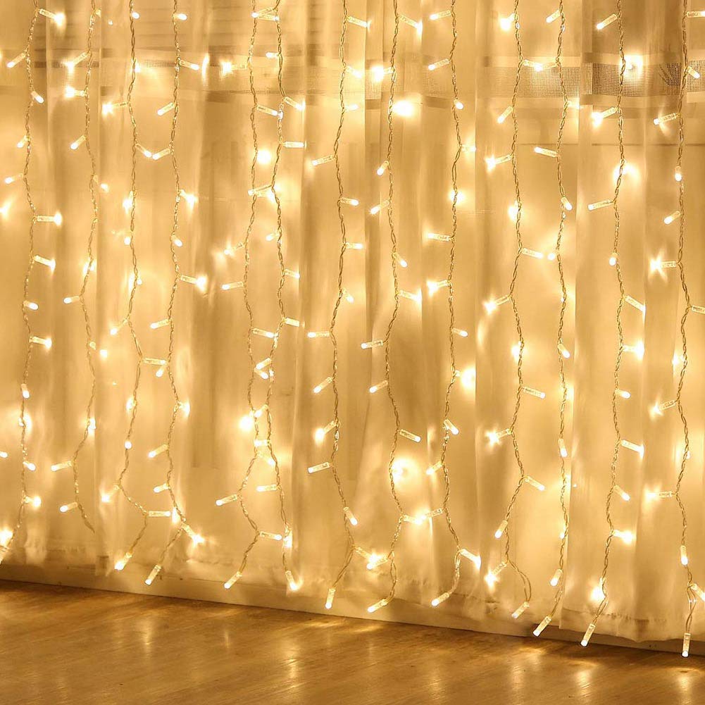 KPROE Curtain Lights, LED Fairy Lights with 8 Modes, Warm White, 6.8*6.8, Model JT-EL/FC300V0120-C, Copper Wire with