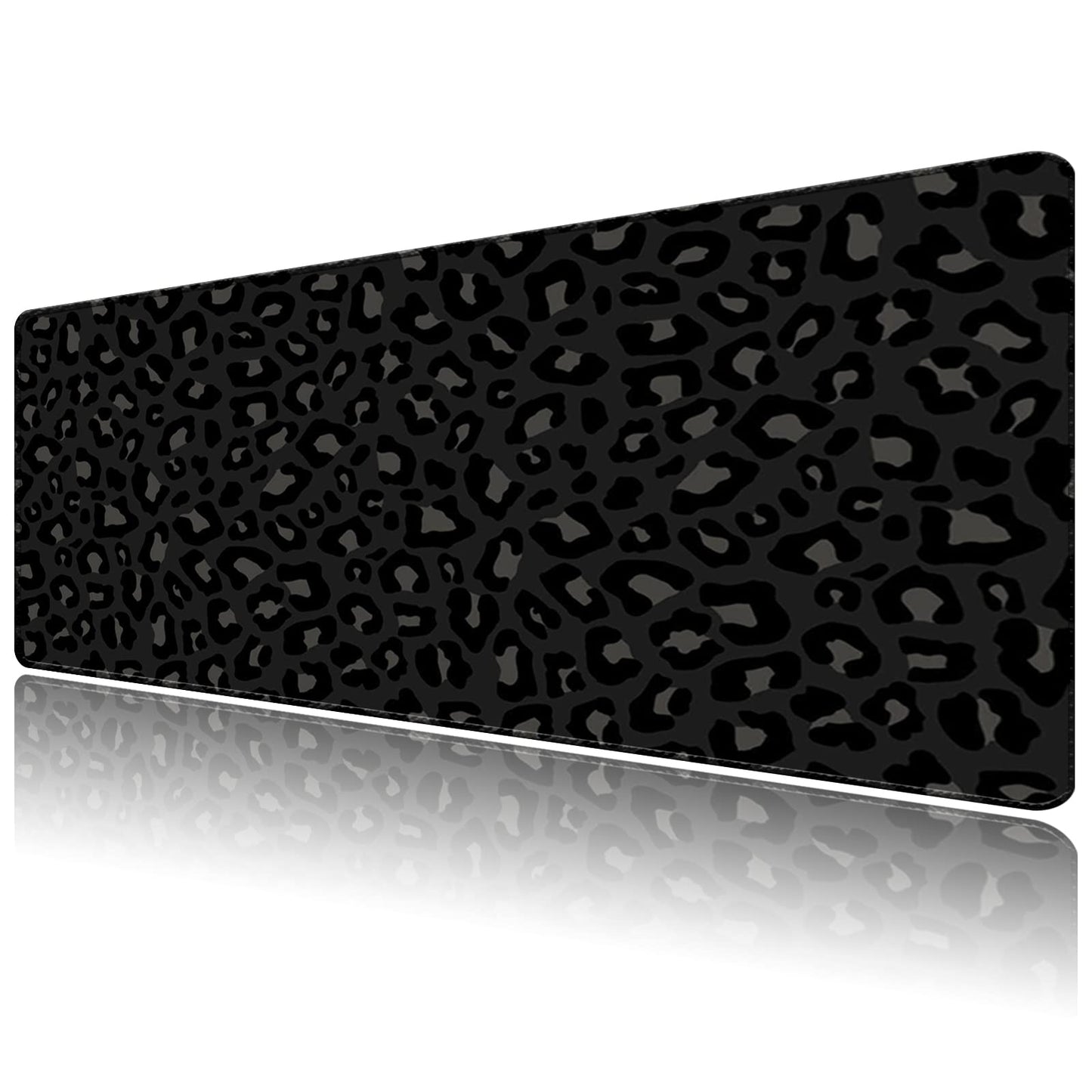 Deokke Extended Large Computer Gaming Mouse Pad Desk Mat(31.5×15.7 in),Desk Pad with Non-Slip Base and Stitched Edges for Work Office Large Gaming Mouse Pad Desktop Pad-Black Leopard Cheetah