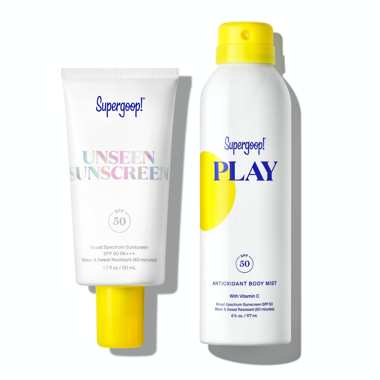 Supergoop! Unseen Sunscreen SPF 50 Invisible Sun Protection for Face (1.7 fl oz) + PLAY Antioxidant Body Mist SPF 50 (6 fl oz) -