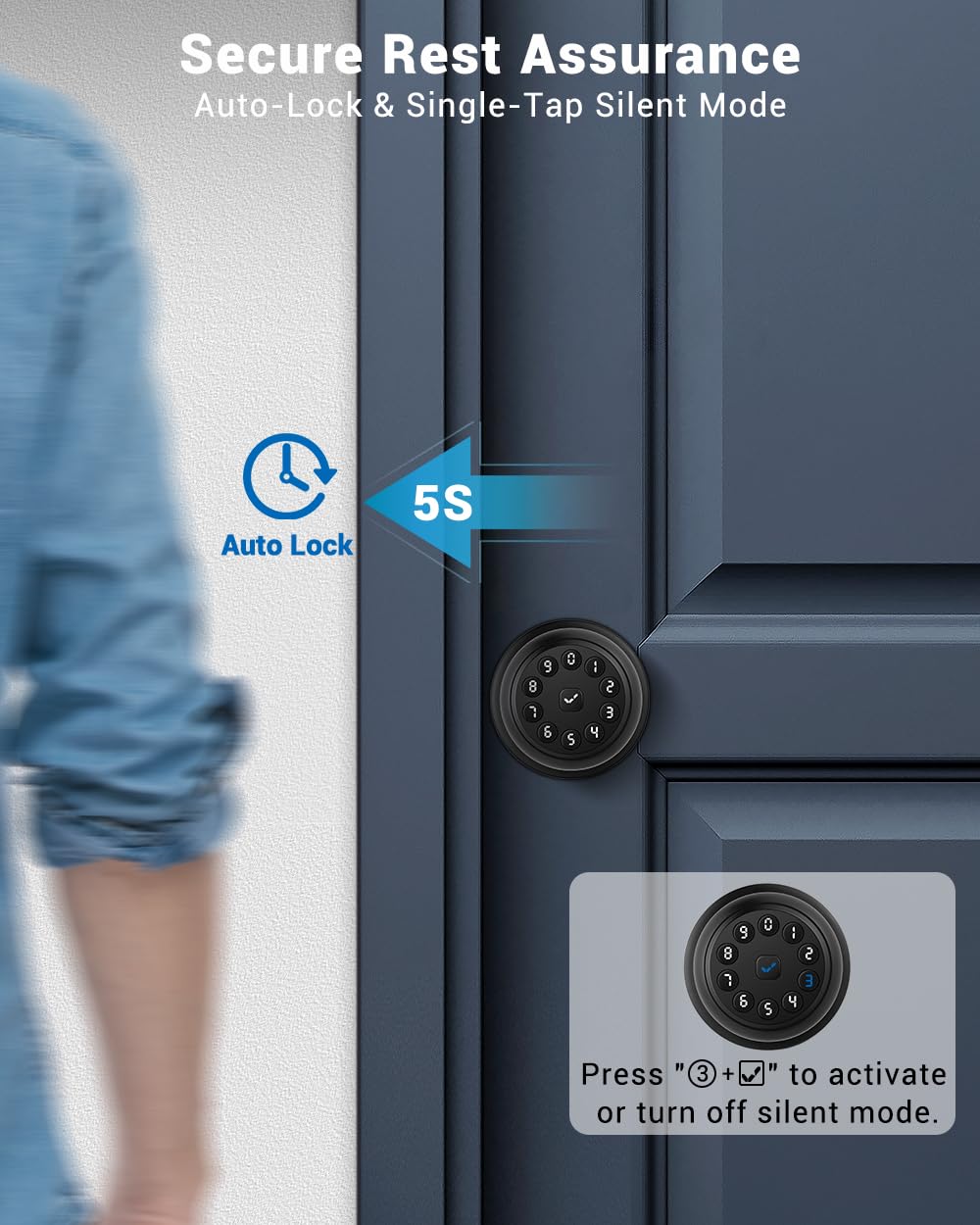 WREO Keypad Smart Door Knob Lock, Keyless Entry Door Lock with Handle - Auto Lock for Front Door - Electrionic Code Door Lock for Bedrooms, Home Office, Garage, Apartment - Easy Installation