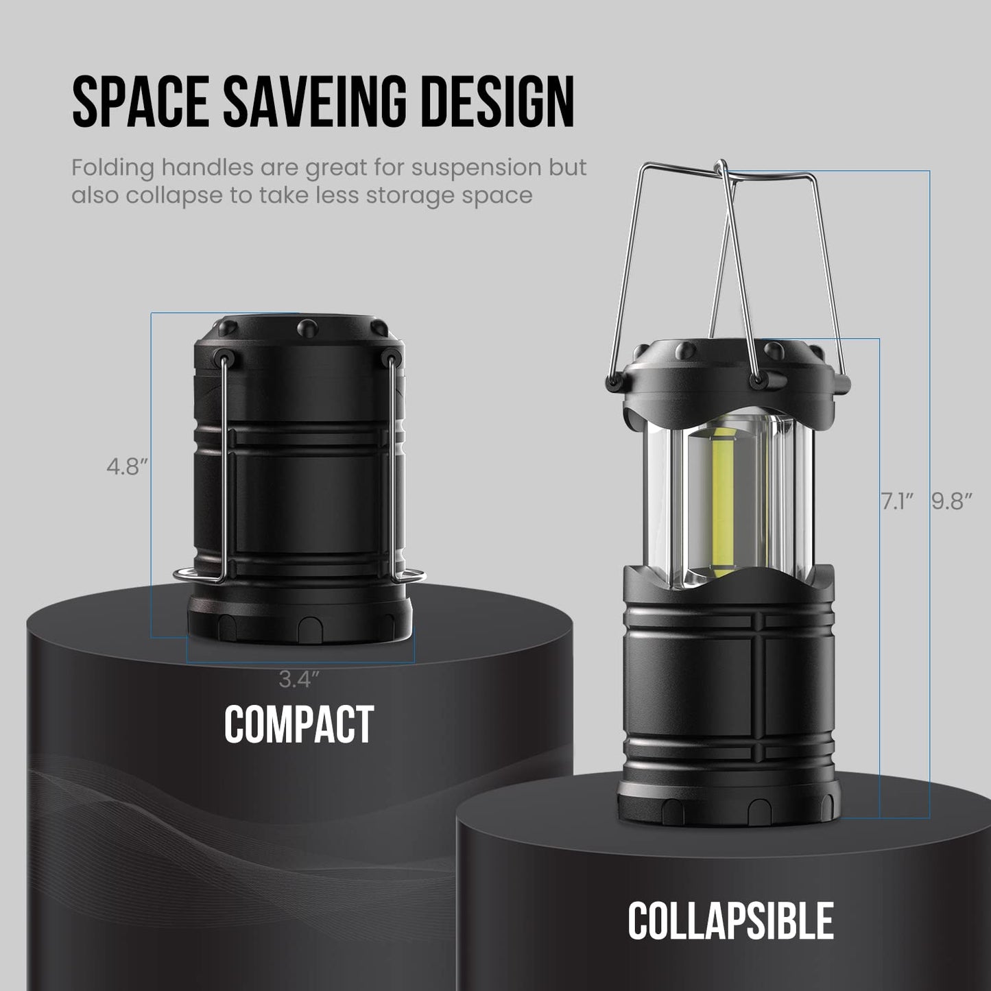Lichamp LED Camping Lanterns - 4 Pack, Battery Powered, Super Bright, Collapsible, Medium Size, Black, Model CLS-B004-BK