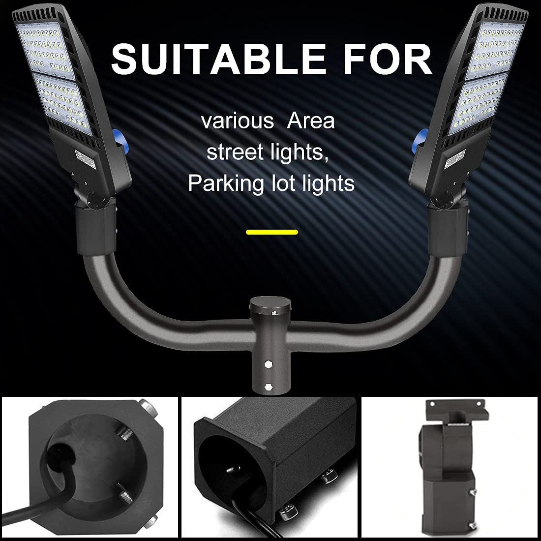 Ledmo Double Bullhorn Bracket For Led Parking Lot Light, 180° Mount, Metal, 300W/Arm Mount, Brown, Model Led1117