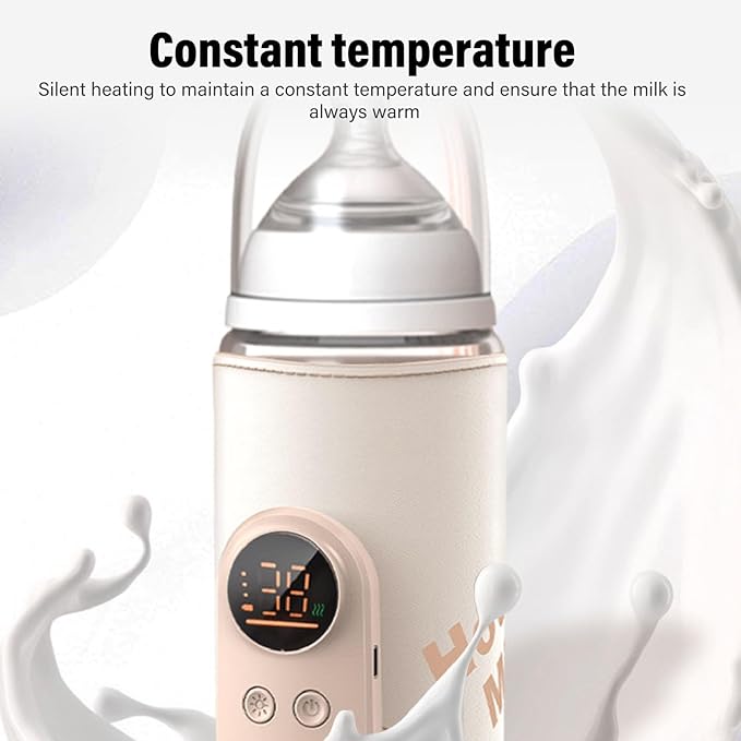 Baby Bottle Warmer, 13cm / 5.1inConstant Temperature USB Rechargeable Portable Bottle Warmer Insulated Sleeve Digital Display Holder for Travel Outdoor Camping