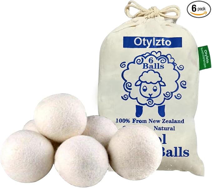 Otylzto Wool Dryer Balls 6-Pack, Drying Balls for Laundry,Reusable As Natural Fabric Softener, Reduce Clothing Wrinkles, D...