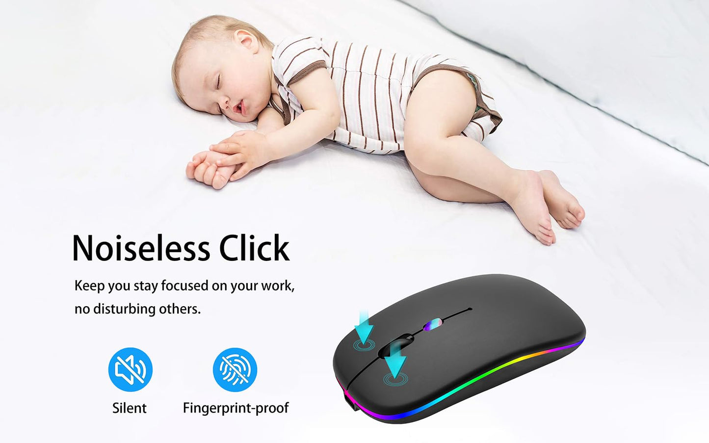AIKOKOK Wireless Bluetooth Mouse Rechargeable Laptop Mice with LED Use Portable(BT5.2 and USB 2.4G) Dual Mode Connection Silent Slim Computer Mouse for Laptop/iPad Tablet/Apple MacBook/PC (Black)