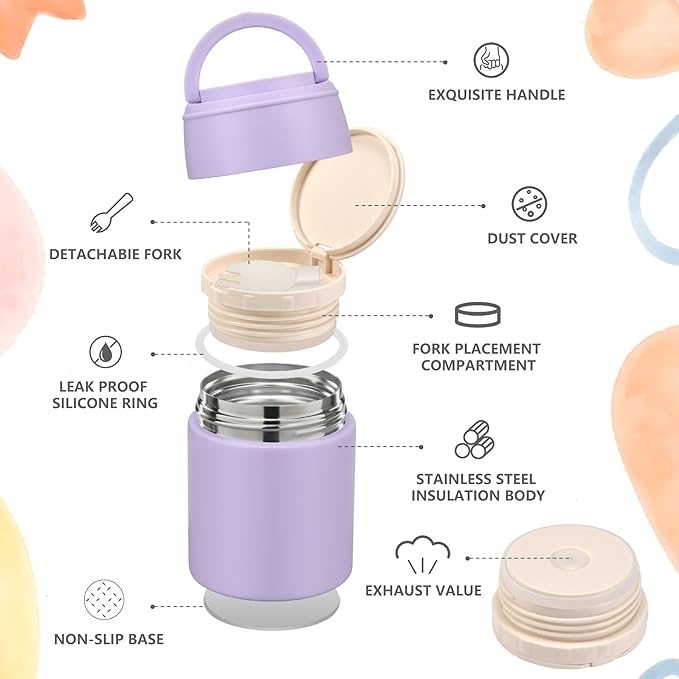 10oz Soup Thermo for Hot Food Kids Insulated Food Jar Container with Spoon Width Mouth Stainless Steel Leak Proof Thermo Lunch Box for School Travel