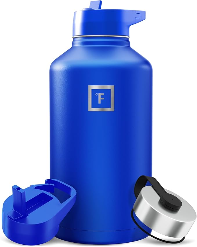 IRON °FLASK Camping & Hiking Hydration Flask with Straw, Wide Mouth Insulated Stainless Steel Sports Water Bottle - 64 oz ...