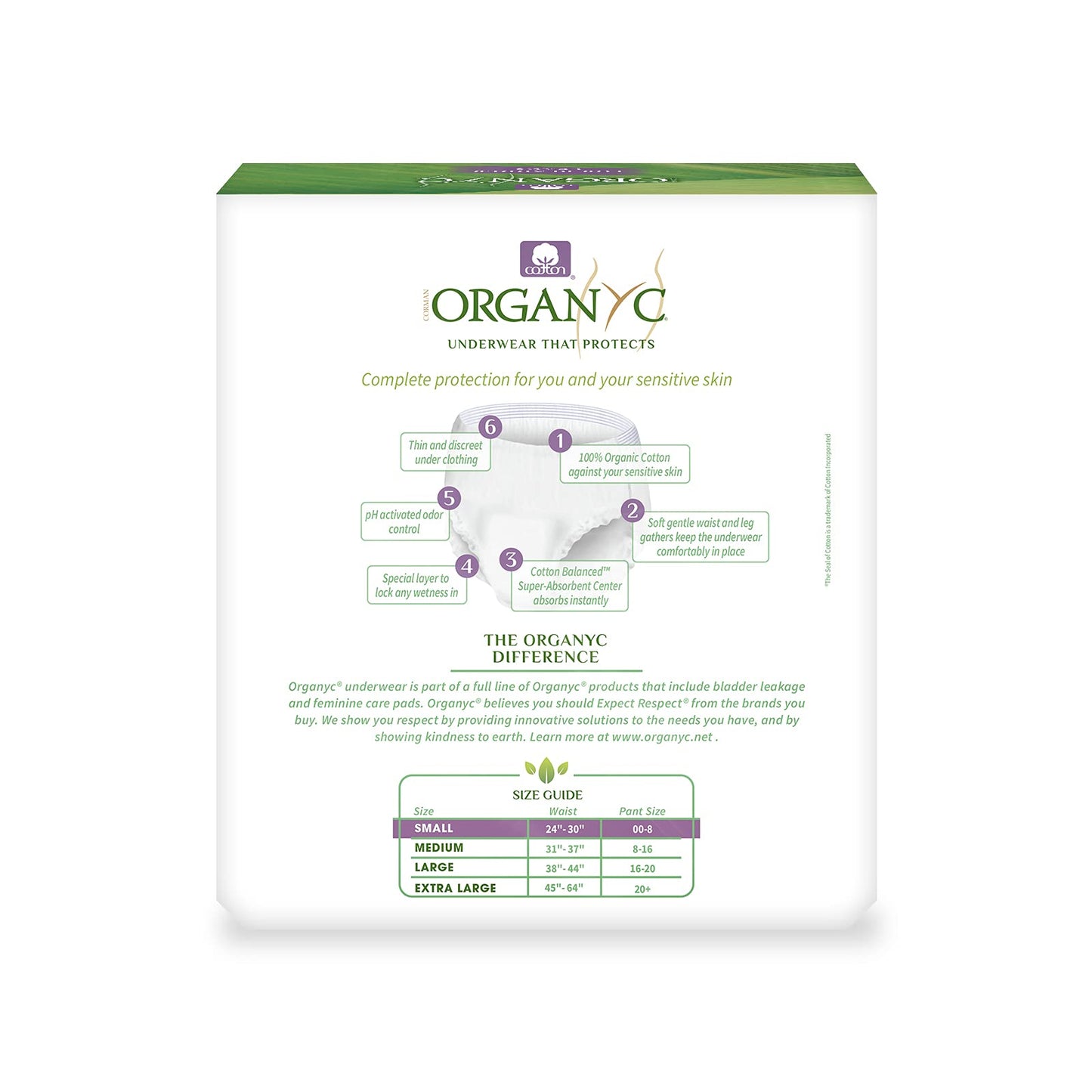 Organyc Bladder Control Underwear for Women - Organic Cotton Protective Underwear for Incontinence, Leak Protection, Odor Protection and Sensitive Skin, Small, 14 Count