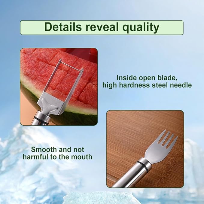 Upgraded 2-in-1 Stainless Steel Fruit Cutter, 2024 New Watermelon Fork Slicer Cutter Slicer Tool, Dual Head Fruit Forks Slicer Knife with Round Handle (3 PCS)