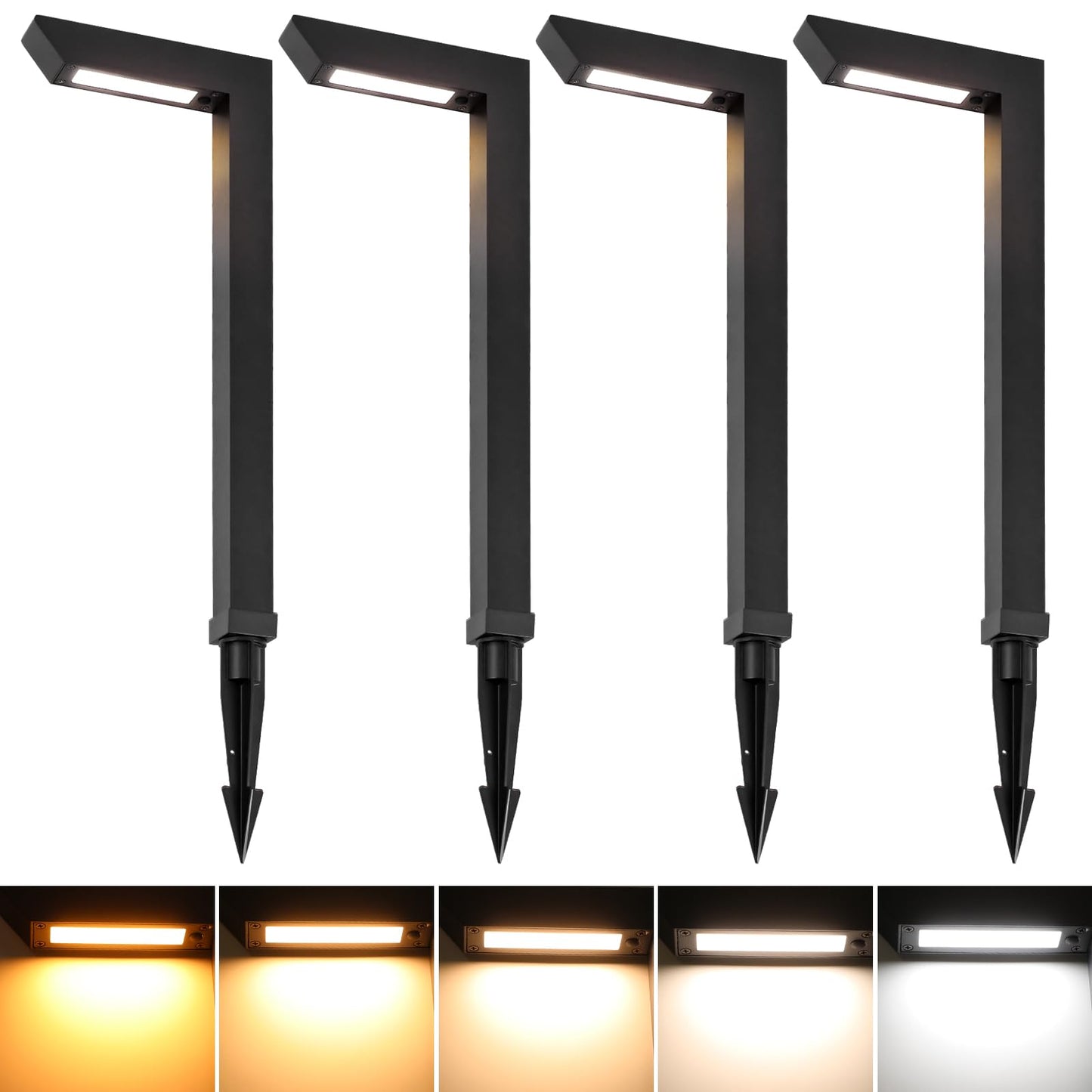 Energetic 5Cct Low Voltage Landscape Lights  5W 200Lm Ip65 Waterproof Led Pathway Lights  50000 Hrs  Outdoor Landscape Lighting  Square Modern Side Lit  Die-Cast Aluminum Housing  Etl  Black  4 Pack