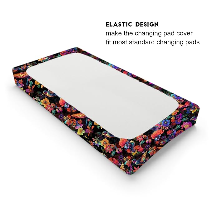 Colorful Hummingbirds Flowers Baby Changing Pad Covers Boy Girl 32''x16'' Spring Birds Blossom Garden Fitted Diaper Change Table Mats Animals Floral Soft Breathable Nursery Cradle & Bassinet Sheets