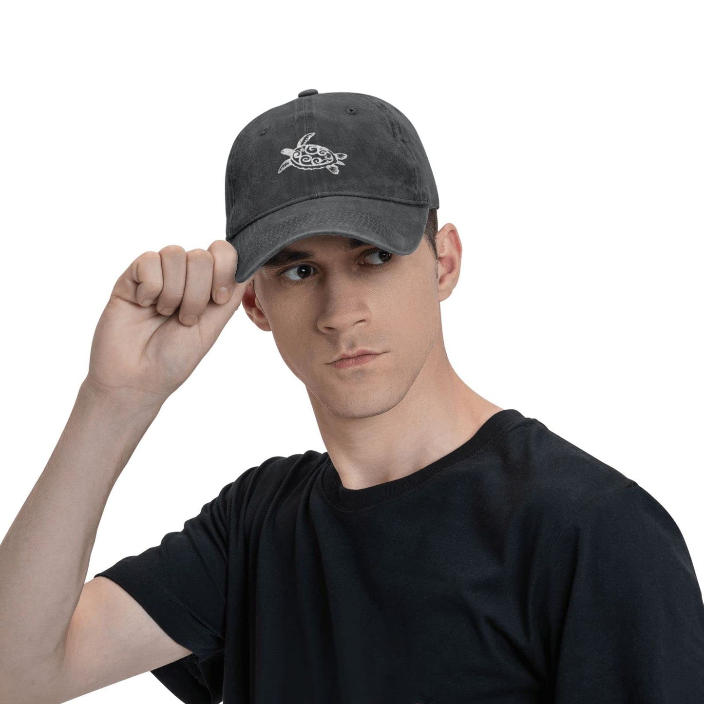 Turtle Baseball Cap Cotton Washed Denim Ball Hat Fashionable Adjustable Tortoise Cap for Men Women