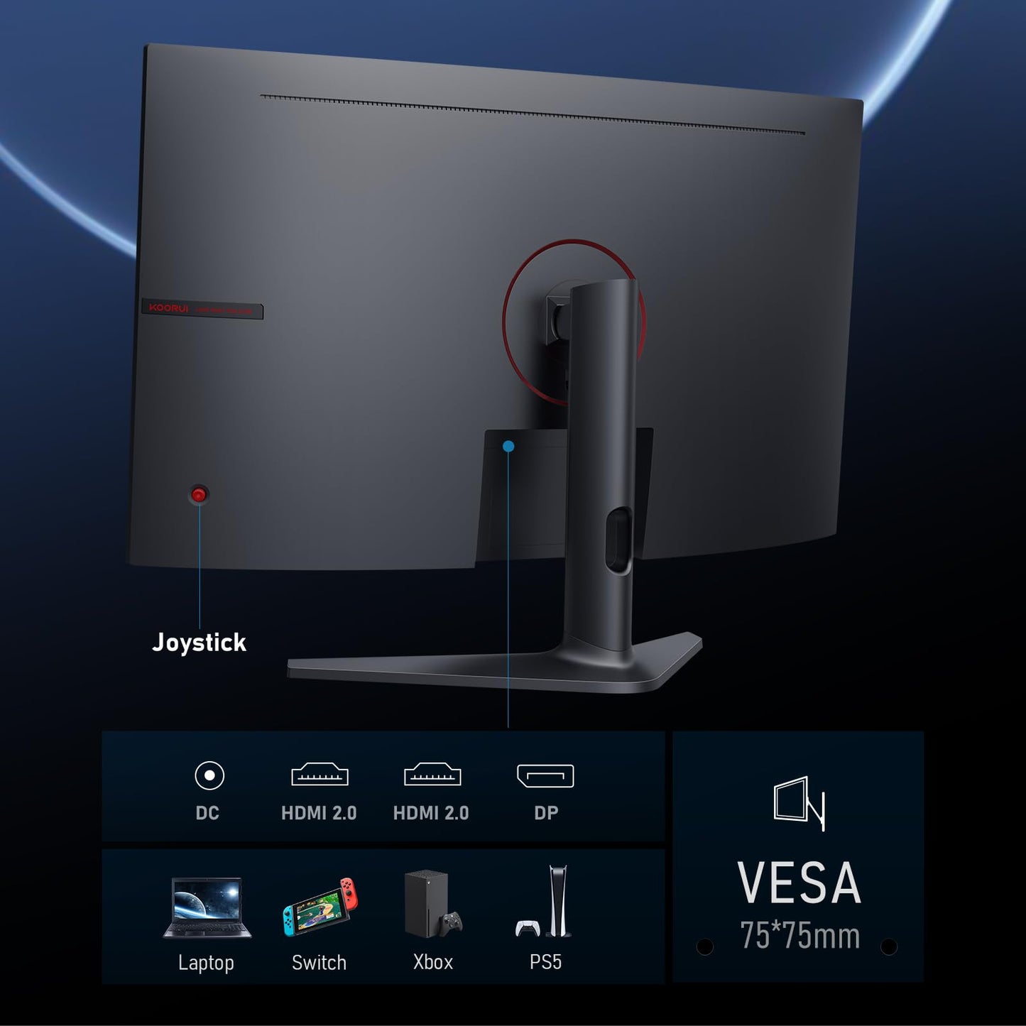 KOORUI 32 Inch Curved Gaming Monitor 170Hz QHD Computer Monitor, 1500R 1ms Display, Adaptive Sync, 90% DCI-P3 HDR10, HDMI&DP, VESA Compatible, Tilt Adjustable, Black