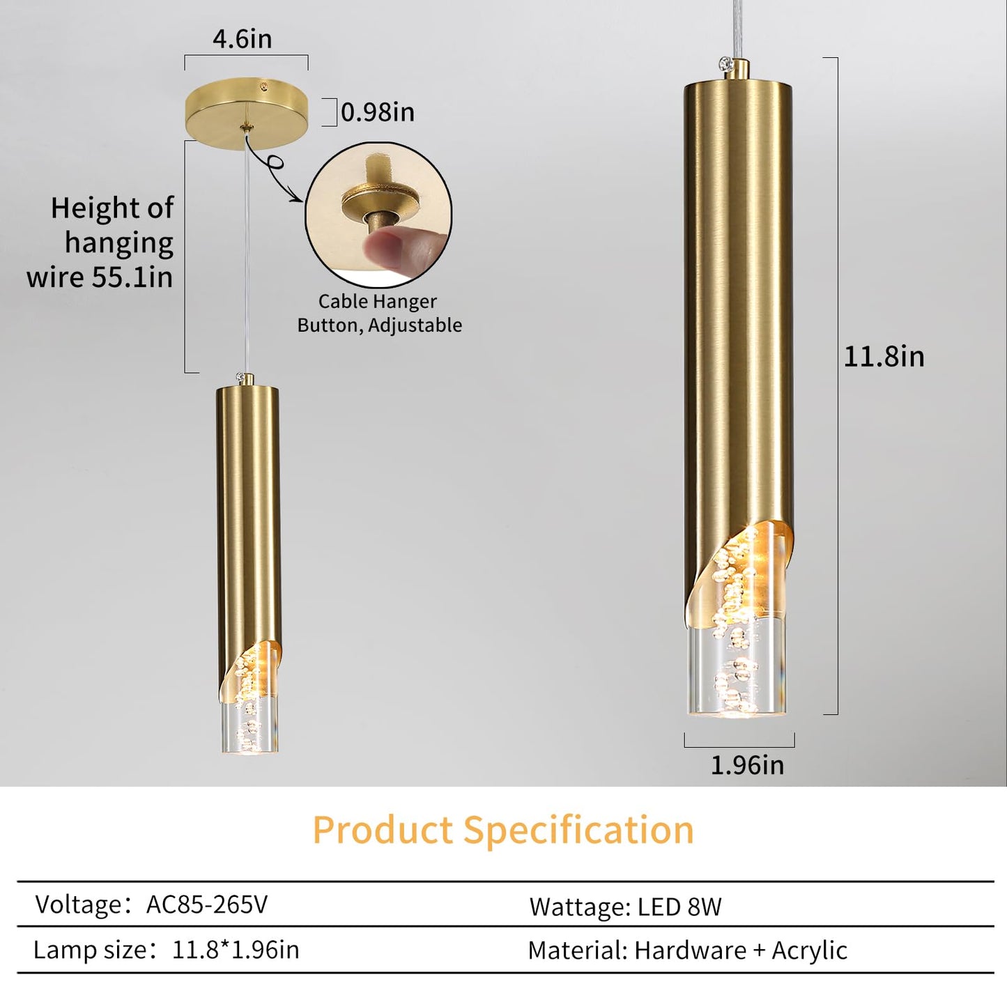 3 Pack Modern Gold Pendant Light Fixture  Acrylic Bubble Cylinder Hanging Lights  3 Color Temperatures  Minimalist Ceiling Chandelier Lighting For Dining Room  Bedroom  Hallway  Bar  Kitchen Island