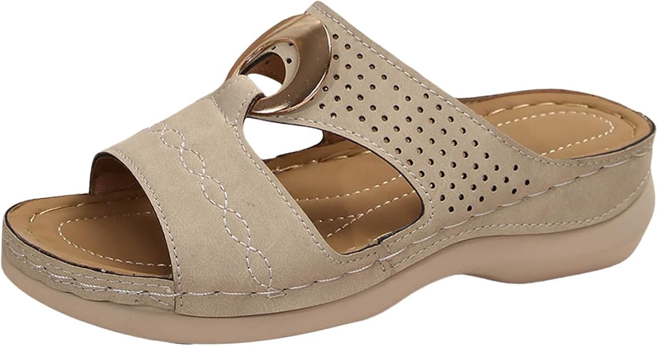 JEUROT Walking Sandals for Women Open Toe Slip On Wedge Slides Arch Support Orthopedic Sandal Memory Foam Platform Shoes