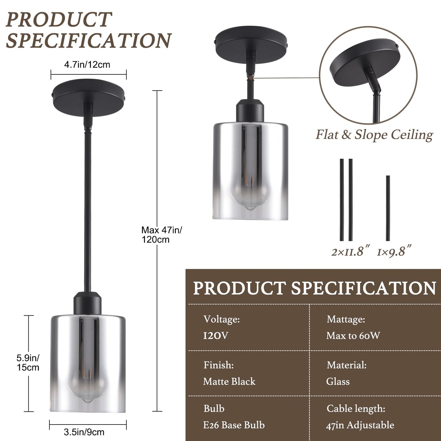 Ihengyanlt 2 Pack Pendant Light Kitchen Island Pendant Lighting  Hanging Light With Silver Gradient Glass Shade  Black Modern Indoor Hanging Lamp