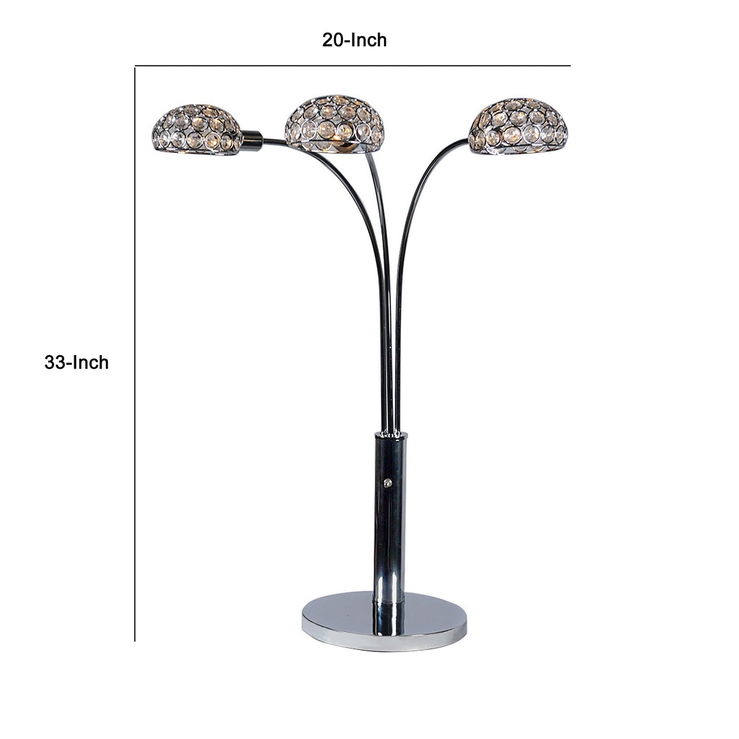 Benzara 3-Light Table Lamp - 33 Round, Chrome Metal With Crystal Accents, Model Bm300846